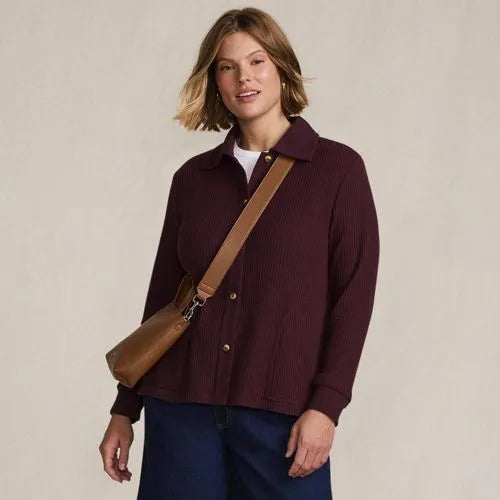 Women's Long Sleeve Waffle Collared Shacket
