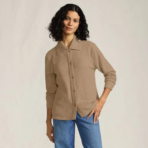 Women's Long Sleeve Waffle Collared Shacket