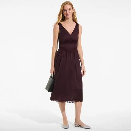 Women's Satin Sleeveless Lace Detail Dress