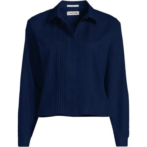 Women's Plus Size Boxy Cropped No Iron Pintuck Shirt
