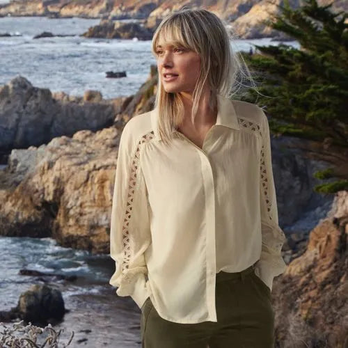 Women's Voile Shirred Trim Insert Shirt