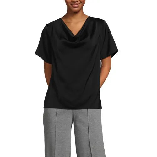 Women's Charmeuse Short Sleeve Cowl Neck Top