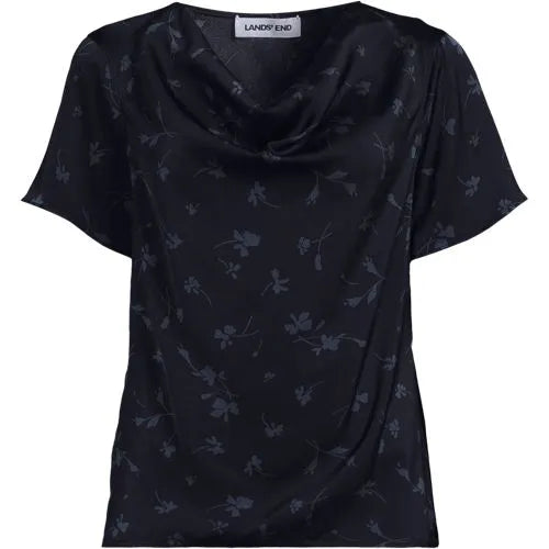 Women's Charmeuse Short Sleeve Cowl Neck Top