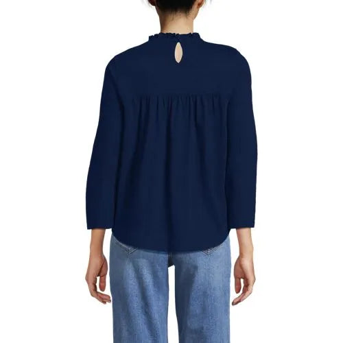 Women's 3/4 Sleeve Cotton Slub Lace Trim Top