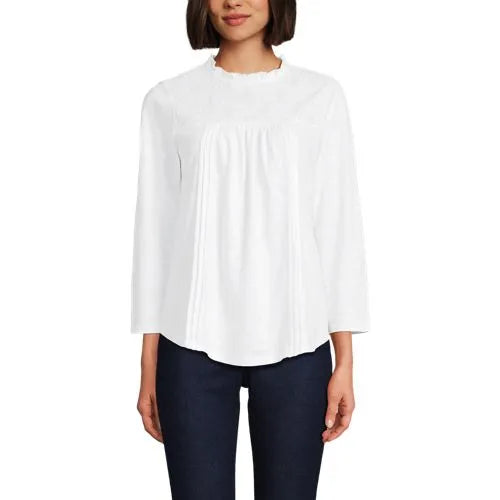 Women's 3/4 Sleeve Cotton Slub Lace Trim Top