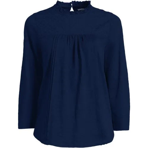 Women's 3/4 Sleeve Cotton Slub Lace Trim Top