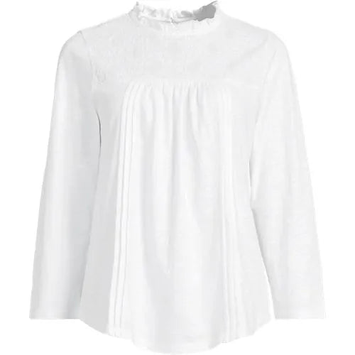 Women's 3/4 Sleeve Cotton Slub Lace Trim Top