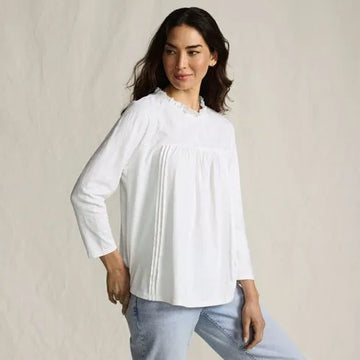 Women's 3/4 Sleeve Cotton Slub Lace Trim Top