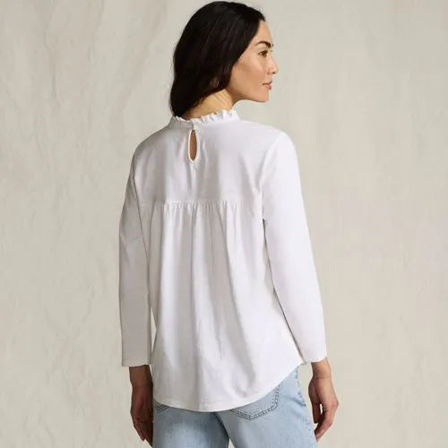 Women's 3/4 Sleeve Cotton Slub Lace Trim Top