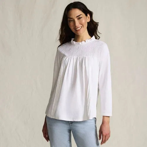 Women's 3/4 Sleeve Cotton Slub Lace Trim Top