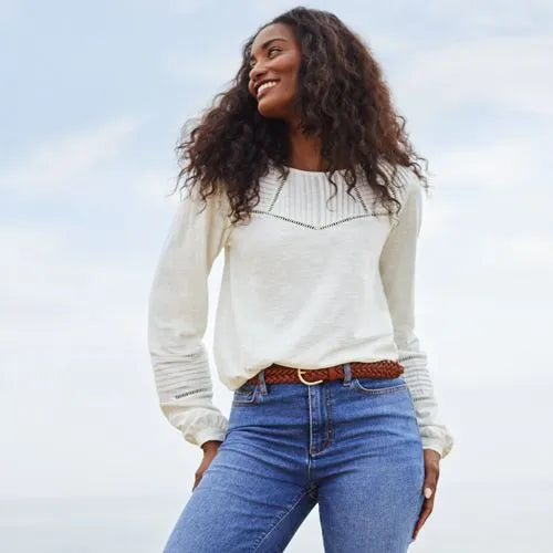Women's Long Sleeve Slub Pintuck Top