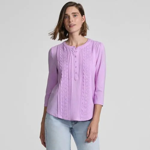 Women's 3/4 Sleeve Lightweight Jersey Embellished Top