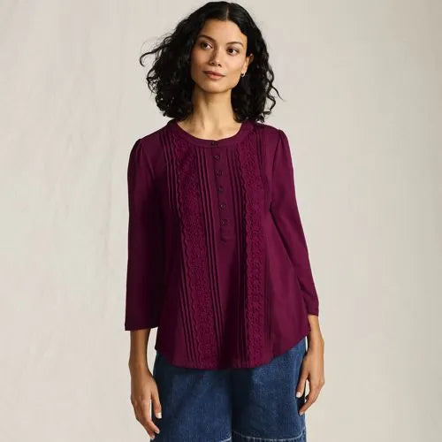Women's 3/4 Sleeve Lightweight Jersey Embellished Top