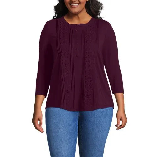 Women's 3/4 Sleeve Lightweight Jersey Embellished Top