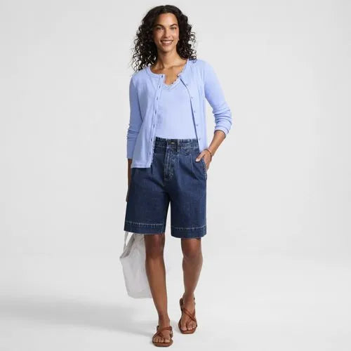 Women's Soft Denim High Rise 7" Pleated Trouser Shorts