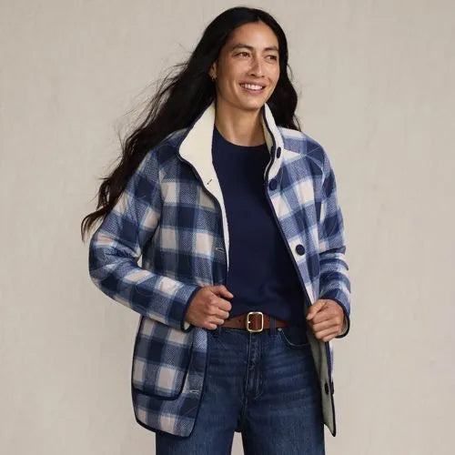 Women's Sherpa Fleece Reversible Mixed Media Long Jacket