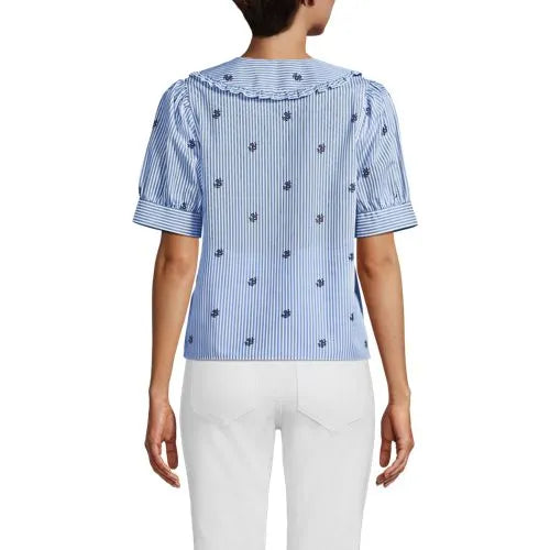 Women's Carefree Cotton Puff Sleeve Statement Collar Shirt