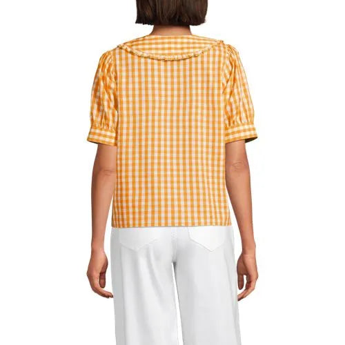Women's Carefree Cotton Puff Sleeve Statement Collar Shirt