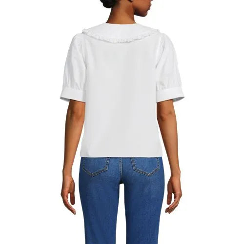 Women's Carefree Cotton Puff Sleeve Statement Collar Shirt