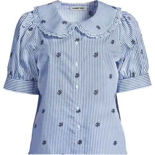 Women's Carefree Cotton Puff Sleeve Statement Collar Shirt