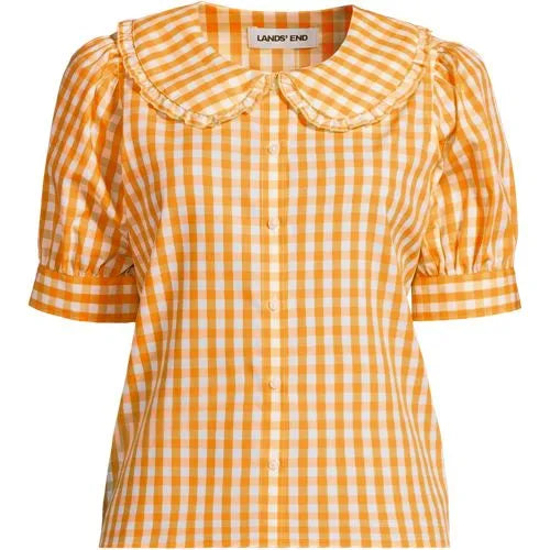 Women's Carefree Cotton Puff Sleeve Statement Collar Shirt
