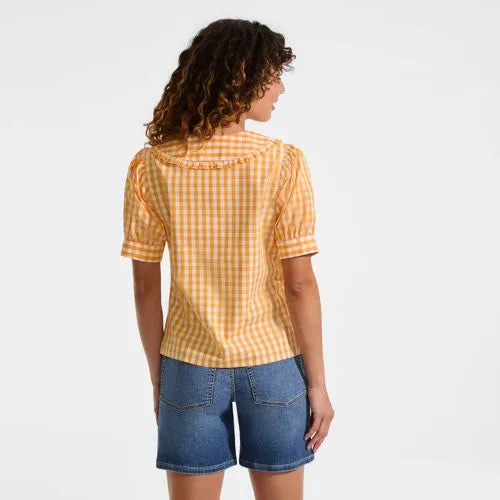 Women's Carefree Cotton Puff Sleeve Statement Collar Shirt