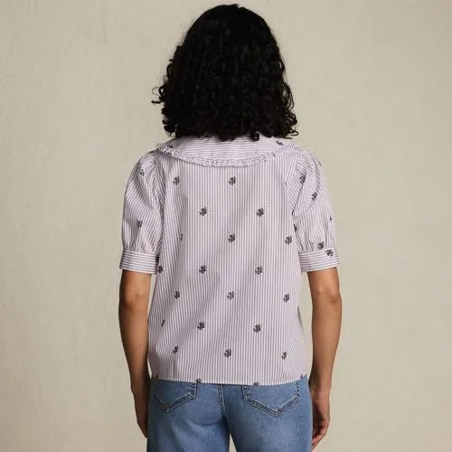 Women's Carefree Cotton Puff Sleeve Statement Collar Shirt