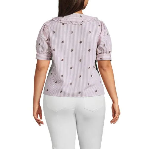 Women's Carefree Cotton Puff Sleeve Statement Collar Shirt