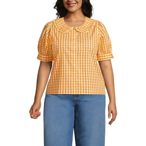 Women's Carefree Cotton Puff Sleeve Statement Collar Shirt