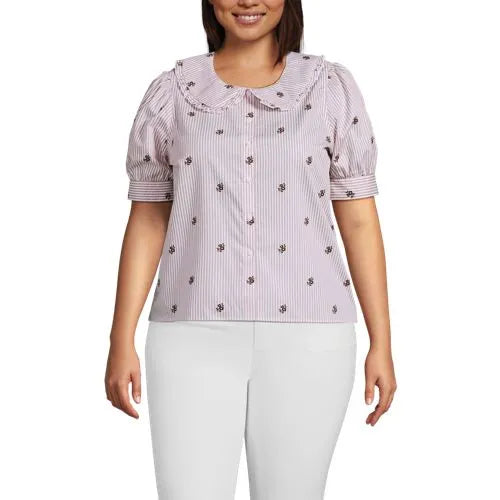 Women's Carefree Cotton Puff Sleeve Statement Collar Shirt