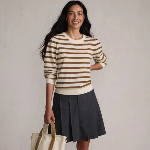 Women's Cashmere Puff Sleeve Crew Neck Sweater