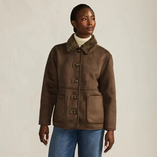 Women's Reversible Faux Shearling Fleece Button Front Coat