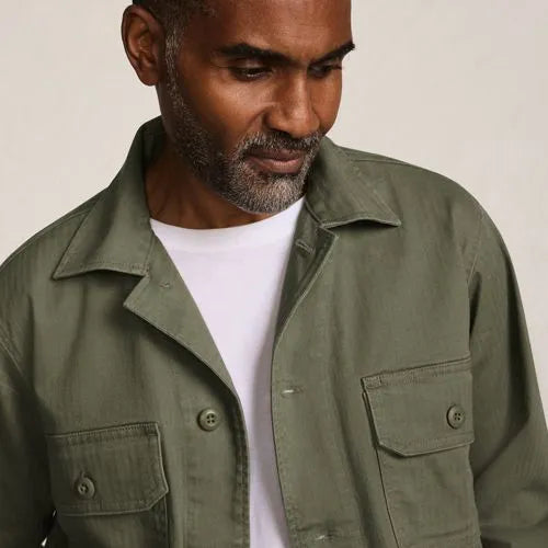 Men's Herringbone Utility Shirt Jacket