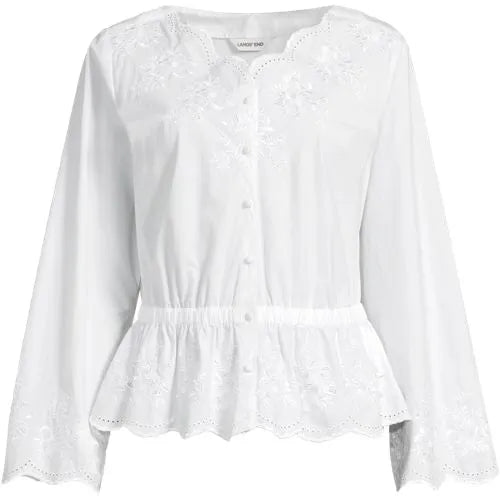 Women's Embroidered Poplin Long Sleeve Blouse