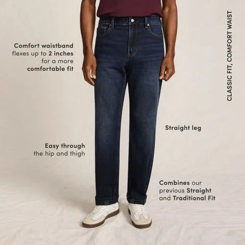 Men's Stretch Comfort Waist Easy Classic Fit Flannel Lined Jean