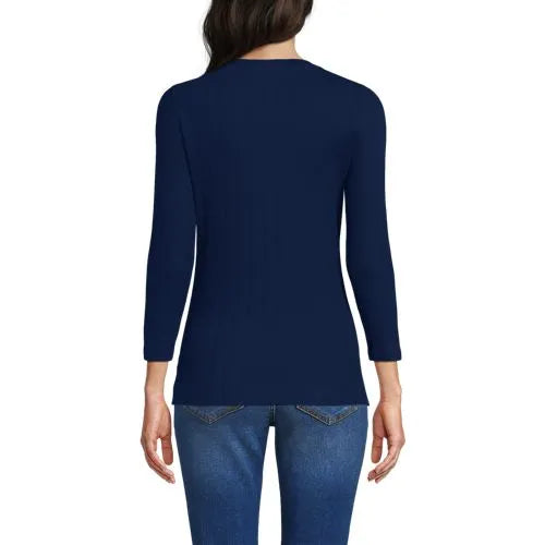 Women's 3/4 Sleeve Variegated Micro Rib Henley