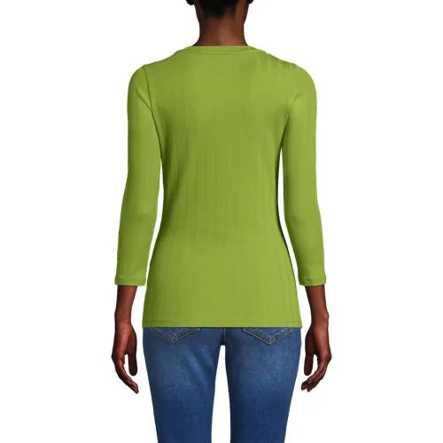 Women's 3/4 Sleeve Variegated Micro Rib Henley