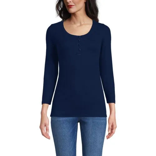 Women's 3/4 Sleeve Variegated Micro Rib Henley