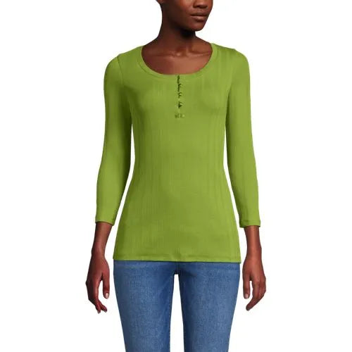 Women's 3/4 Sleeve Variegated Micro Rib Henley
