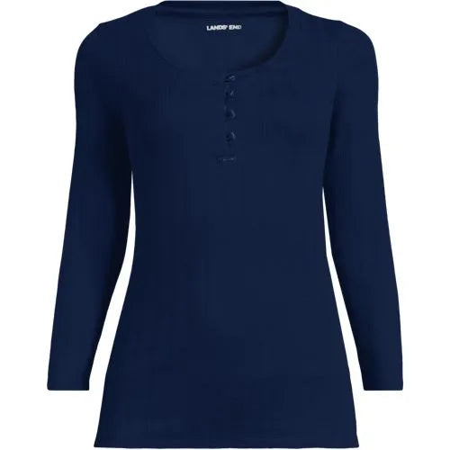 Women's 3/4 Sleeve Variegated Micro Rib Henley