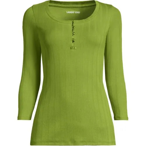 Women's 3/4 Sleeve Variegated Micro Rib Henley