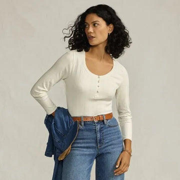 Women's 3/4 Sleeve Variegated Micro Rib Henley
