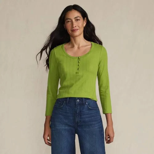 Women's 3/4 Sleeve Variegated Micro Rib Henley