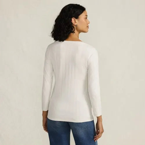 Women's 3/4 Sleeve Variegated Micro Rib Henley