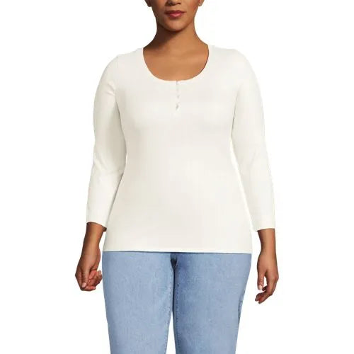 Women's 3/4 Sleeve Variegated Micro Rib Henley