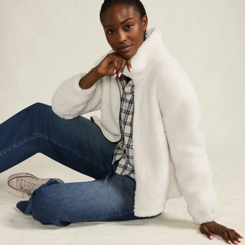 Women's Faux Shearling Zip Front Fleece Jacket