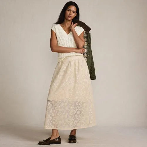 Women's Sequin Lace Mid Rise Midi Skirt
