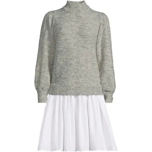 Women's Fuzzy Lantern Sleeve Mock Neck Mini Twofer Dress