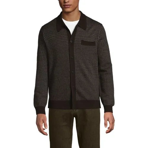 Men's Long Sleeve Washable Merino Button Through Sweater Polo