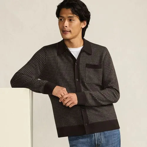 Men's Long Sleeve Washable Merino Button Through Sweater Polo